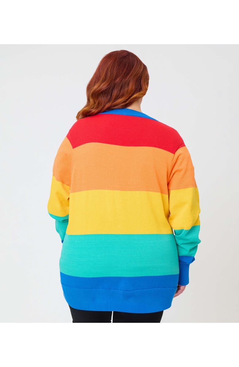 Unique Vintage Plus Size Printed Knit Long Cardigan, Alternate, color, Blue Rainbow Print