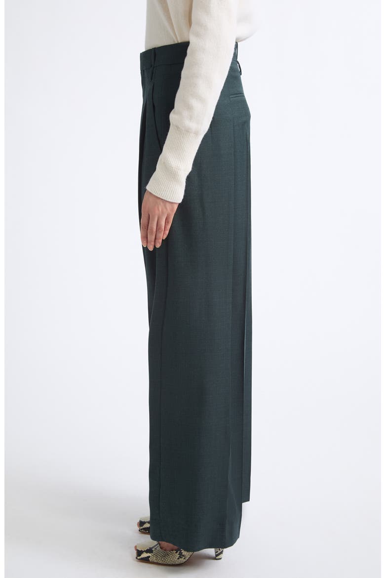 Ethel Pleated Wide Leg Virgin Wool Trousers, Alternate, color, MARSH GREEN 9990