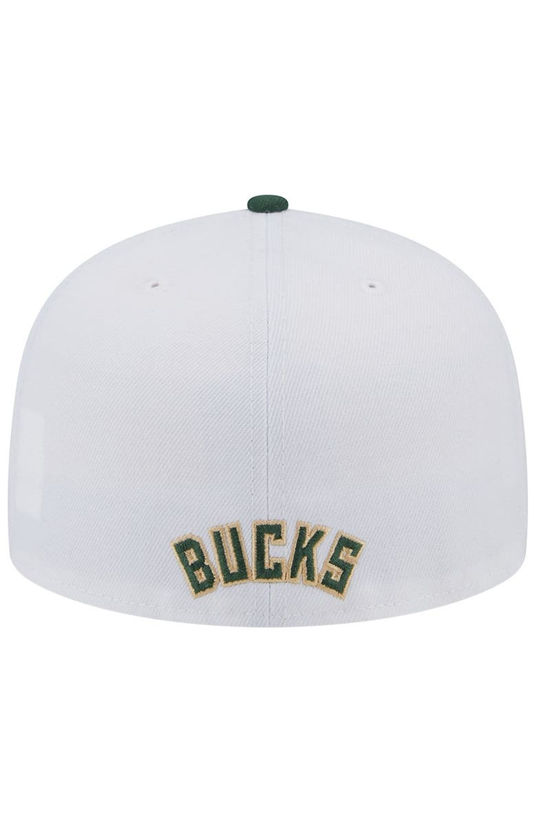 New Era Men's New Era White/Hunter Green Milwaukee Bucks State Pride 59FIFTY Fitted Hat, Alternate, color, 