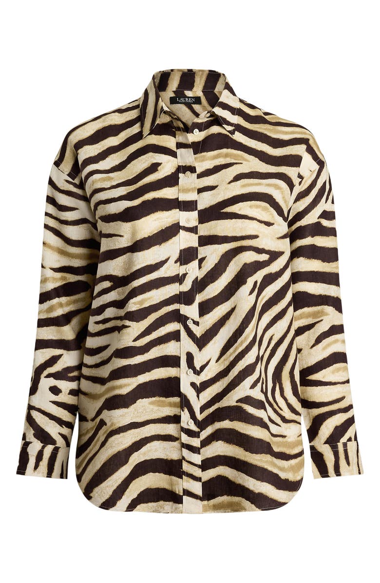 Lauren Ralph Lauren Zebra Stripe Relaxed Fit Linen Button-Up Shirt, Alternate, color,