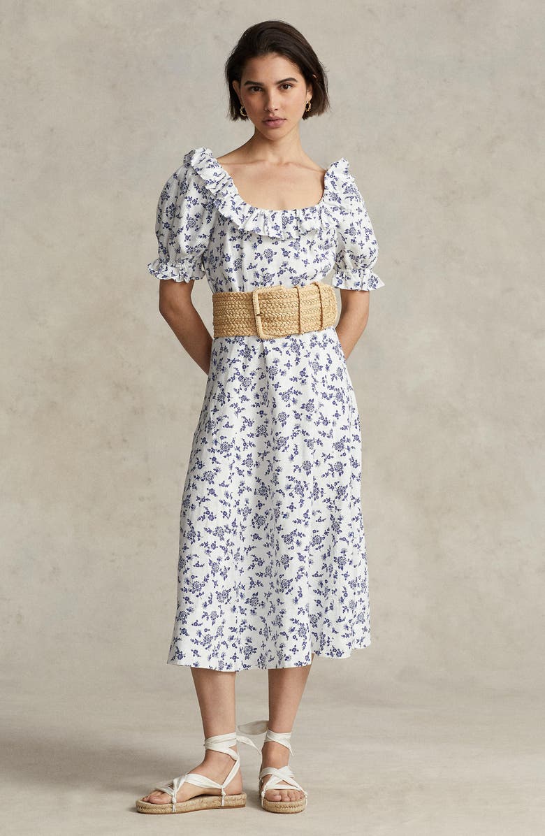 Polo Ralph Lauren Floral Print Ruffle Linen Dress, Alternate, color, 
