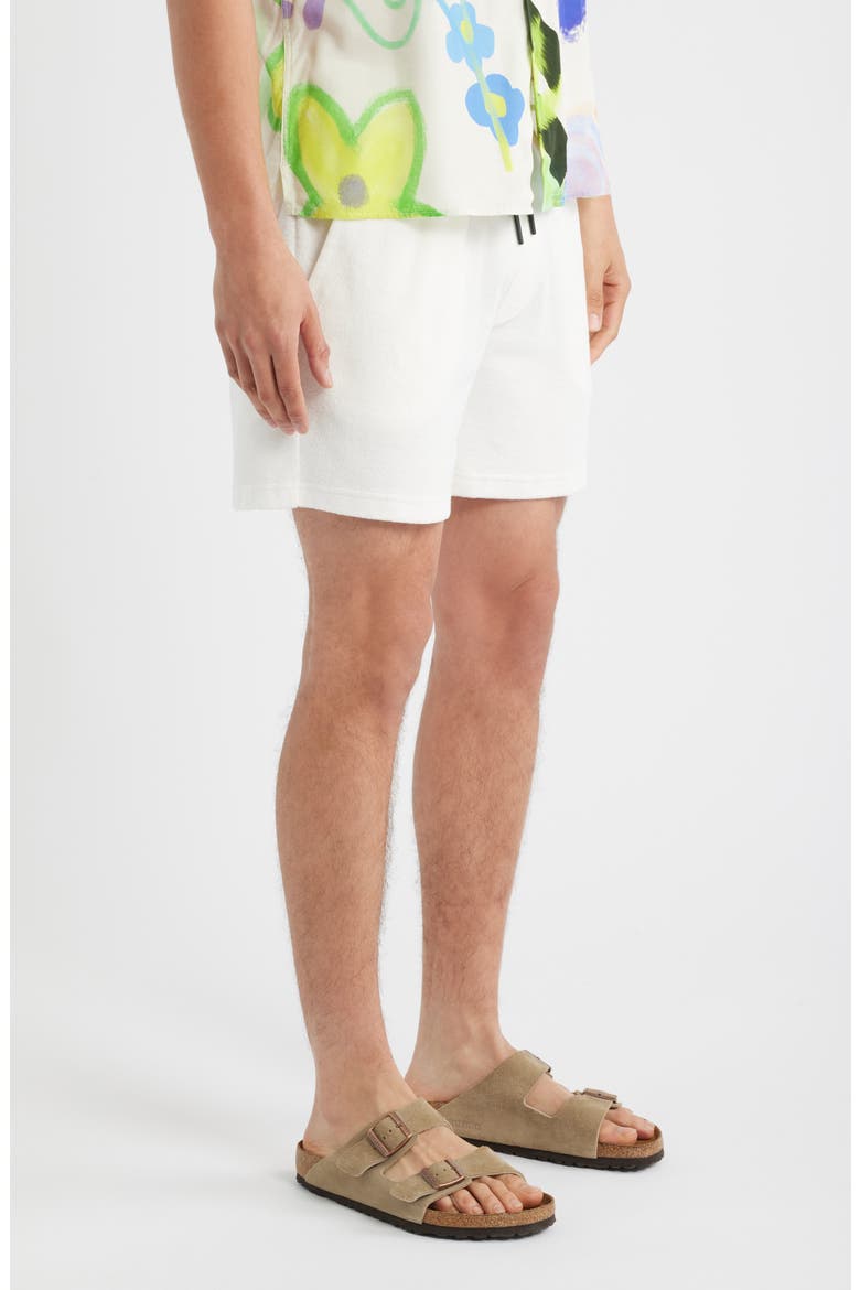 White Cotton Terry Cloth Drawstring Shorts, Alternate, color, WHITE