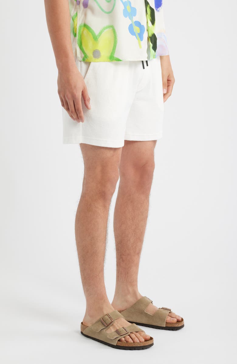 OAS White Cotton Terry Cloth Drawstring Shorts, Alternate, color, White