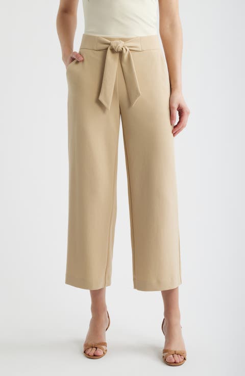 Tie Front Pull-On Wide Leg Crop Pants (Petite)