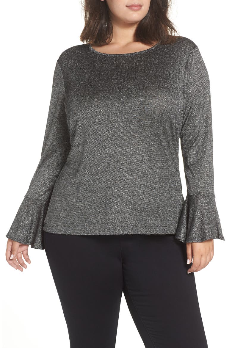 Bell Sleeve Top, Main, color, BLACK/ SILVER