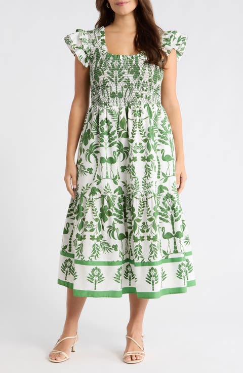 Double Ruffle Smocked Bodice Midi Sundress (Plus)