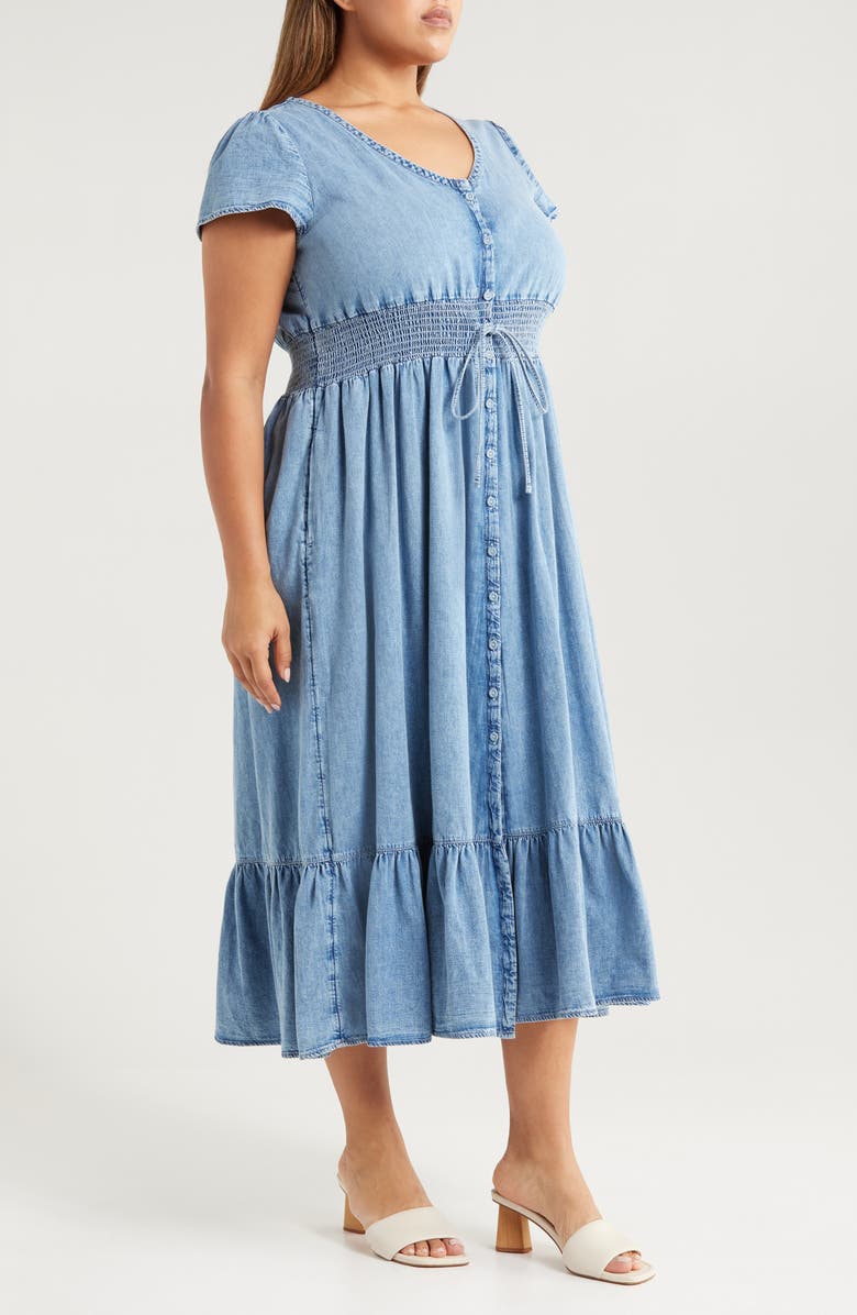 Treasure & Bond Smocked Waist Chambray Midi Dress, Alternate, color, Light Wash