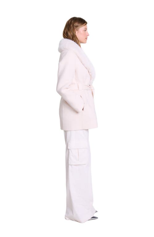 Maje Belted Short Coat In Neutral