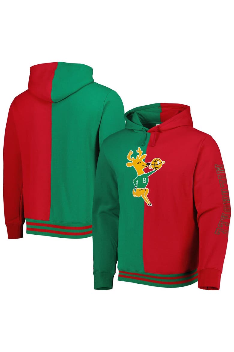 Men's Mitchell & Ness Green/Red Milwaukee Bucks Hardwood Classics Split Pullover Hoodie, Alternate, color, Green