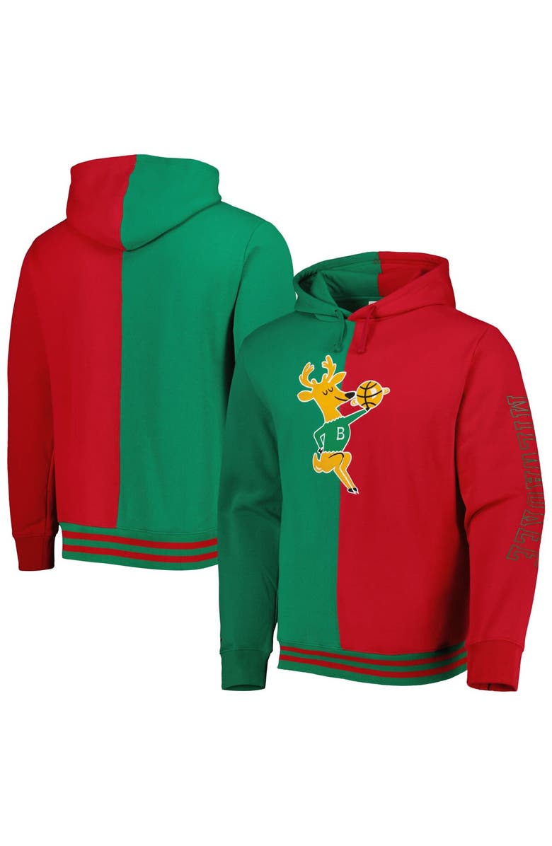 Mitchell & Ness Men's Mitchell & Ness Green/Red Milwaukee Bucks Hardwood Classics Split Pullover Hoodie, Alternate, color, Green