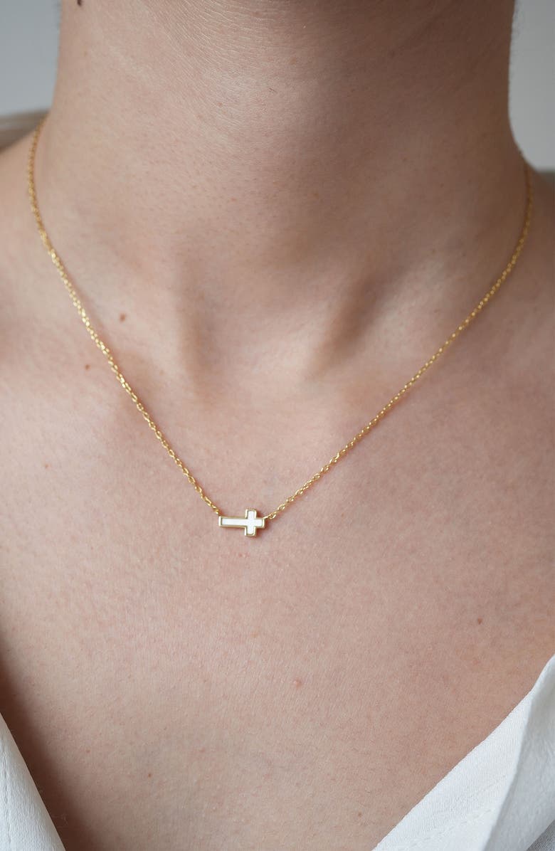 Argento Vivo Sterling Silver Mother-of-Pearl Sideways Cross Pendant Necklace, Alternate, color, Gold