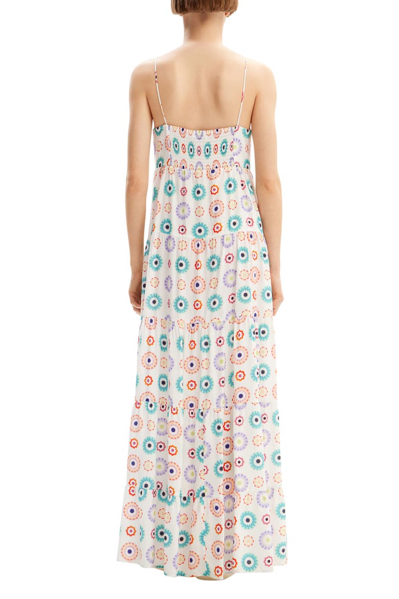 Long Geometric Print Strappy Dress, Alternate, color, WHITE