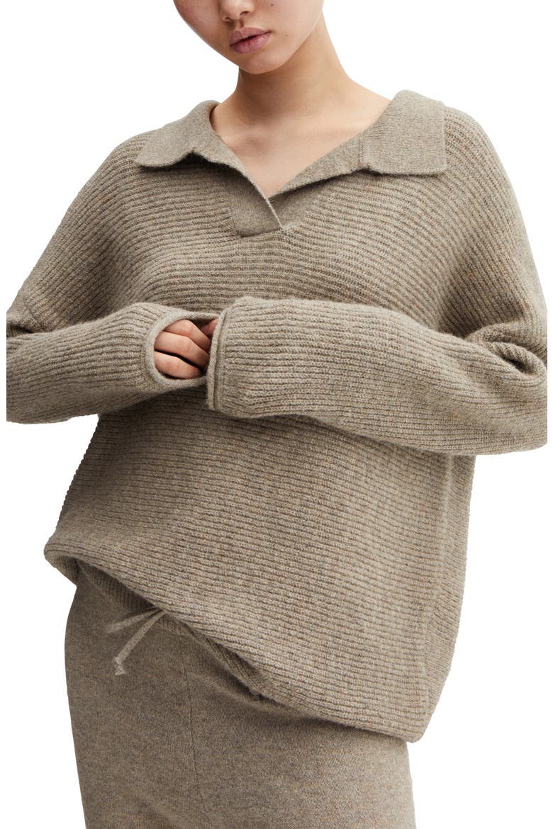 Oversize Rib Polo Sweater, Main, color, LIGHT BROWN