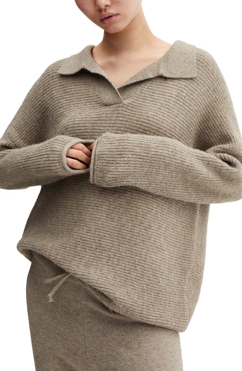 MANGO Oversize Rib Polo Sweater, Main, color, 