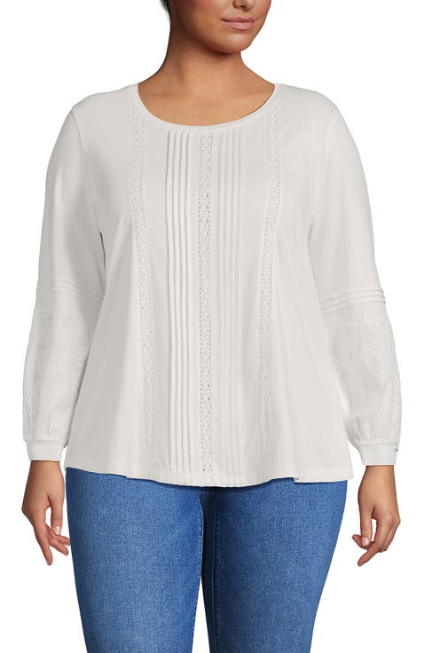 Lightweight Jersey Lace Mix Long Sleeve Pintuck Top