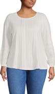 Lands' End Lightweight Jersey Lace Mix Long Sleeve Pintuck Top