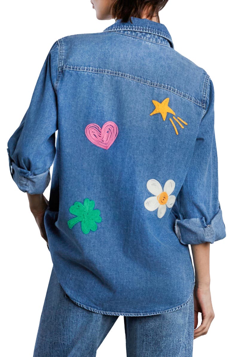 Billy T Pocketful of Sunshine Embroidered Denim Graphic Button-Up Shirt, Alternate, color, Vintage Denim