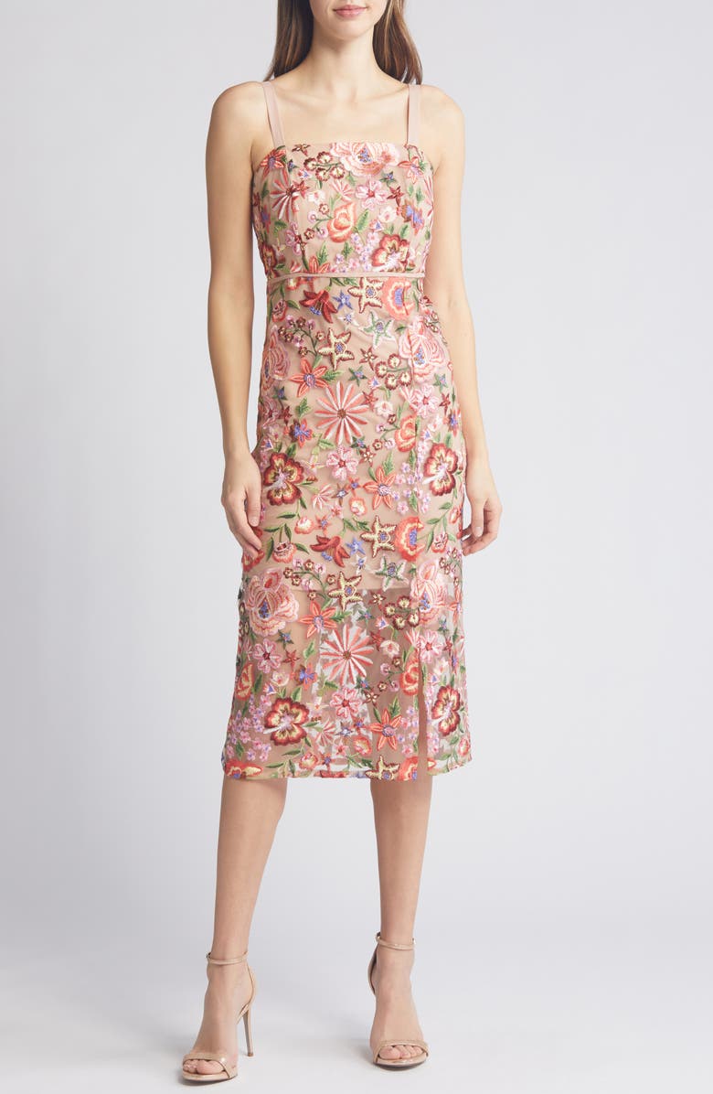 Sam Edelman Floral Embroidered Midi Sheath Dress, Main, color,