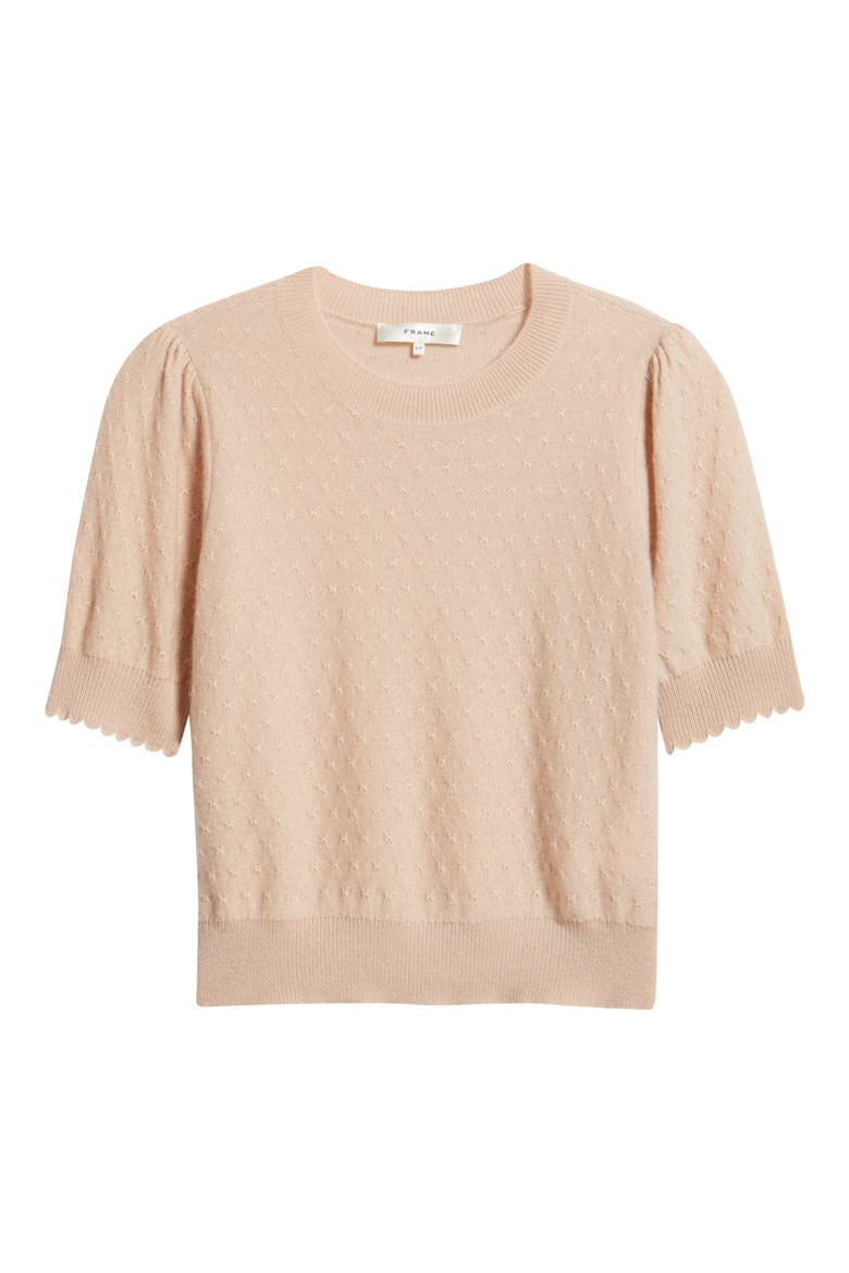 Puff Sleeve Pointelle Cashmere Sweater, Alternate, color, PINK SAND