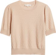 FRAME Puff Sleeve Pointelle Cashmere Sweater