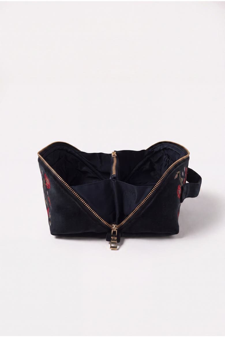 Poppy Meadow Velvet Open Flat Makeup Bag, Alternate, color, Charcoal