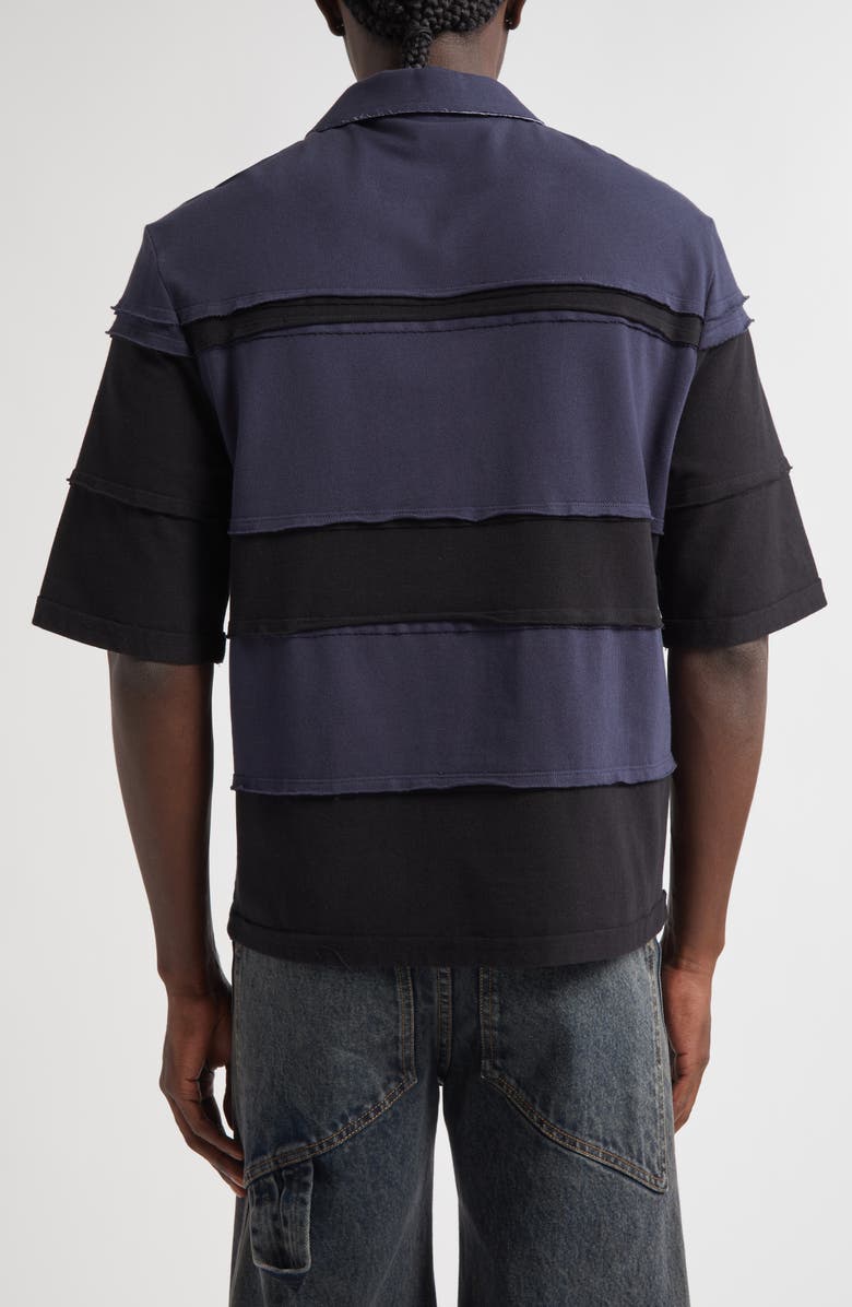 Eckhaus Latta Striated Cotton Piqué Polo, Alternate, color, Midnight