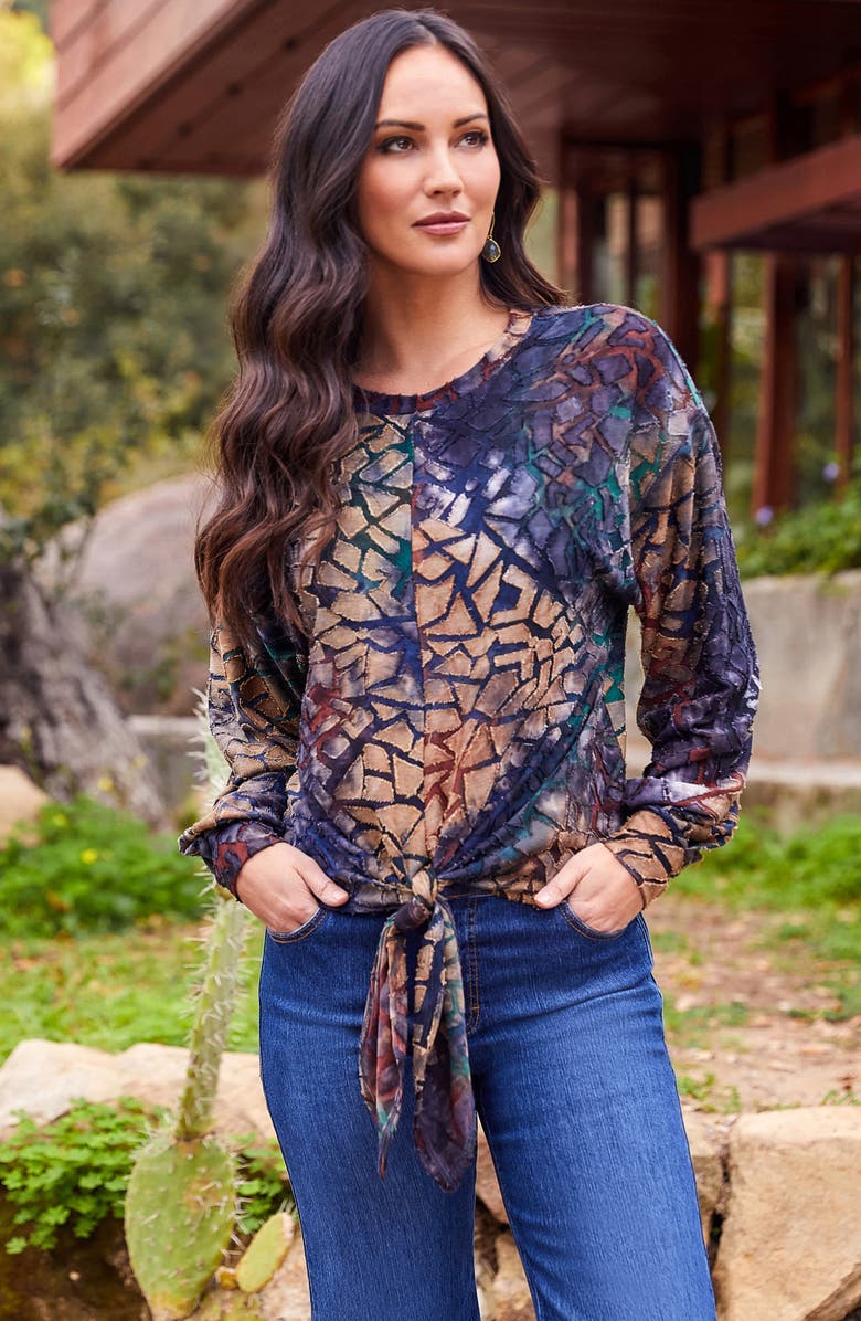 Karen Kane Burnout Tie Front Top, Alternate, color, 