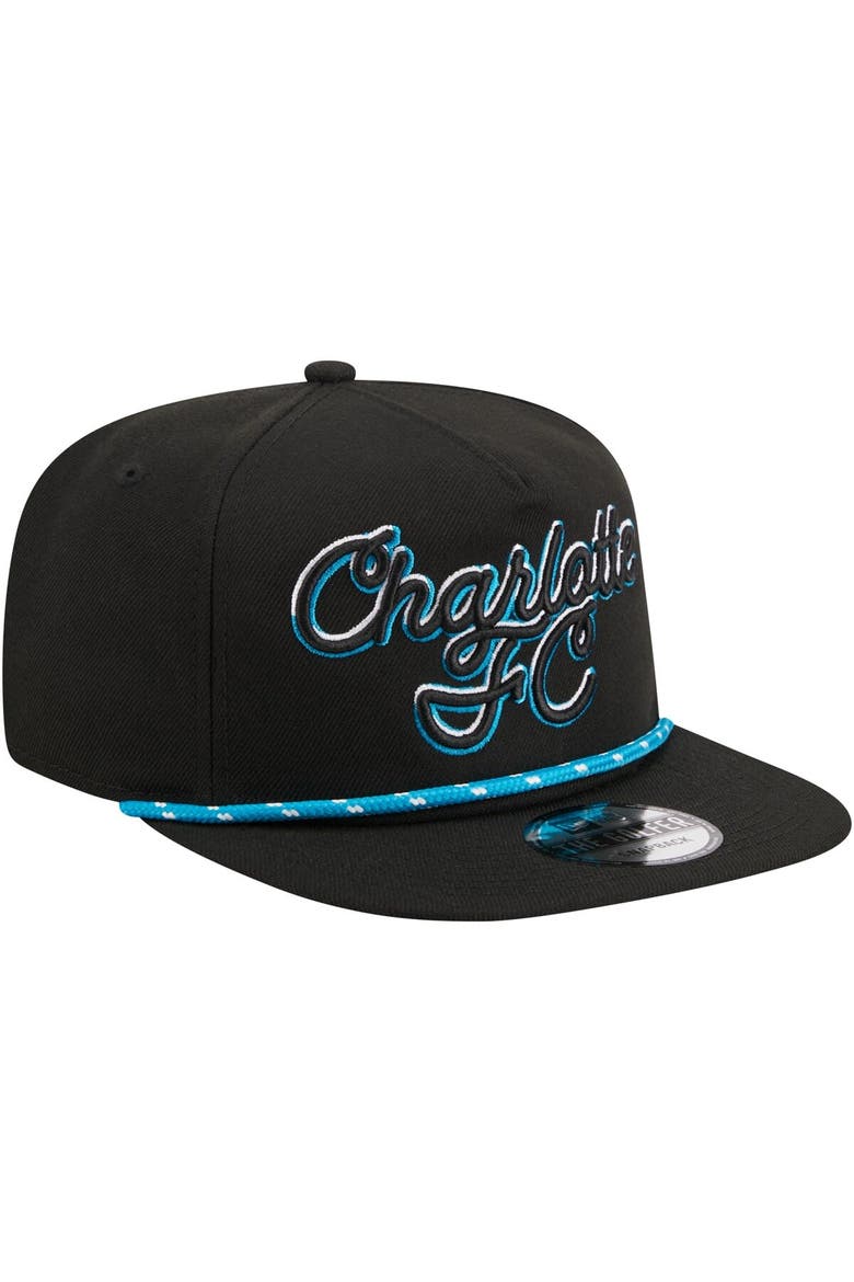 Men's New Era  Black Charlotte FC Script Golfer Adjustable Hat, Alternate, color, Black