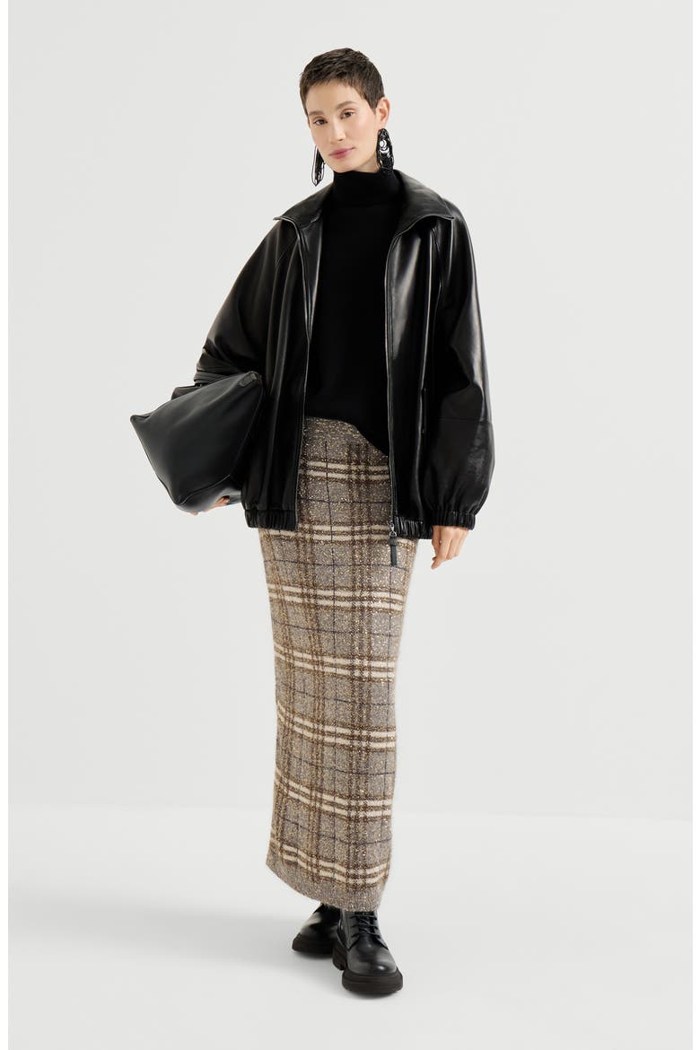 Dazzling mohair prince of wales knit skirt, Alternate, color, Light Brown