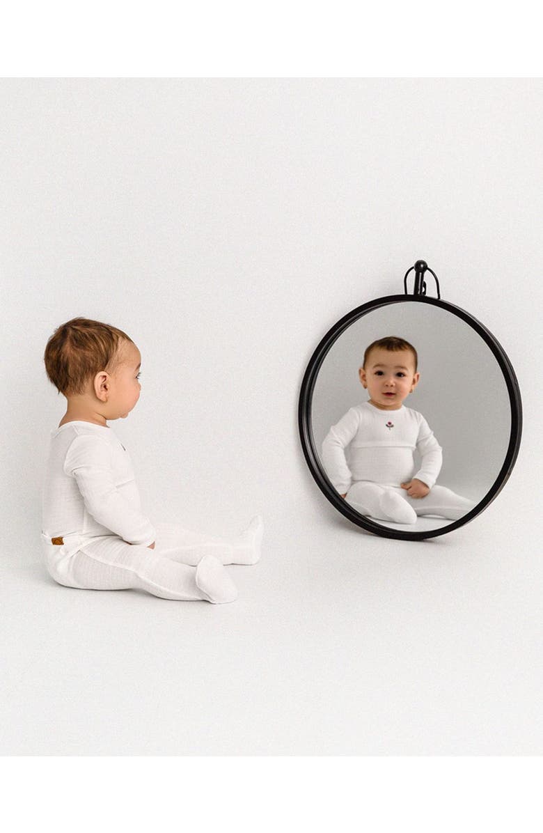 MiniMoi Waffle Footie with Embroidered Flower Bud, Alternate, color, Winter White