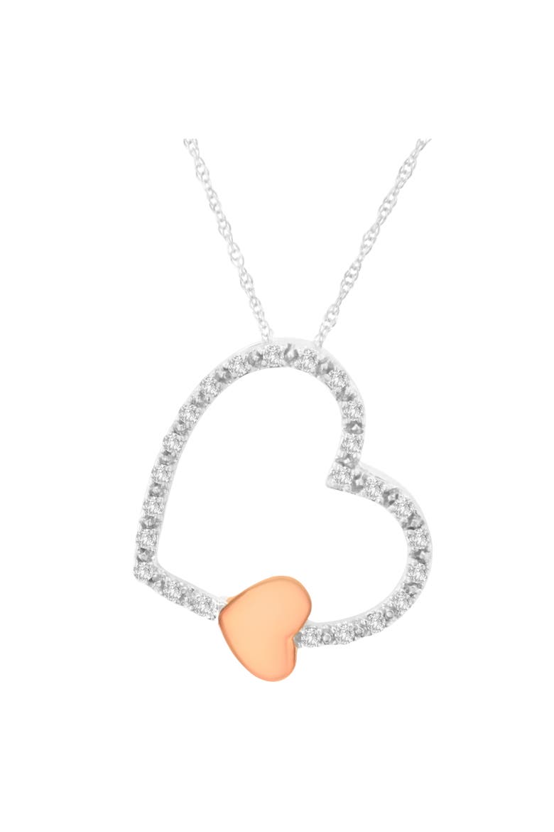 10KT Two Tone Gold 1/6 cttw Diamond Floating Heart Pendant Necklace, Main, color, White