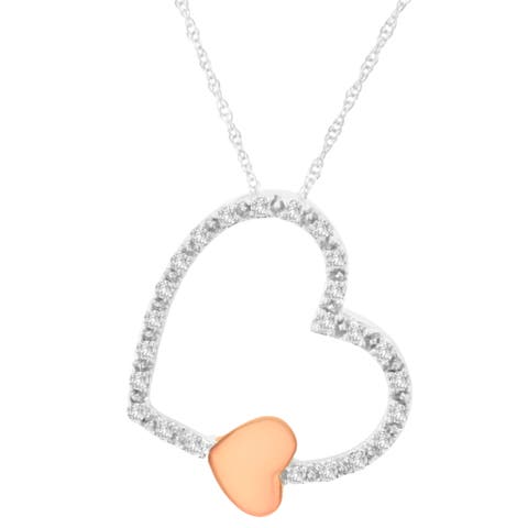 10KT Two Tone Gold 1/6 cttw Diamond Floating Heart Pendant Necklace