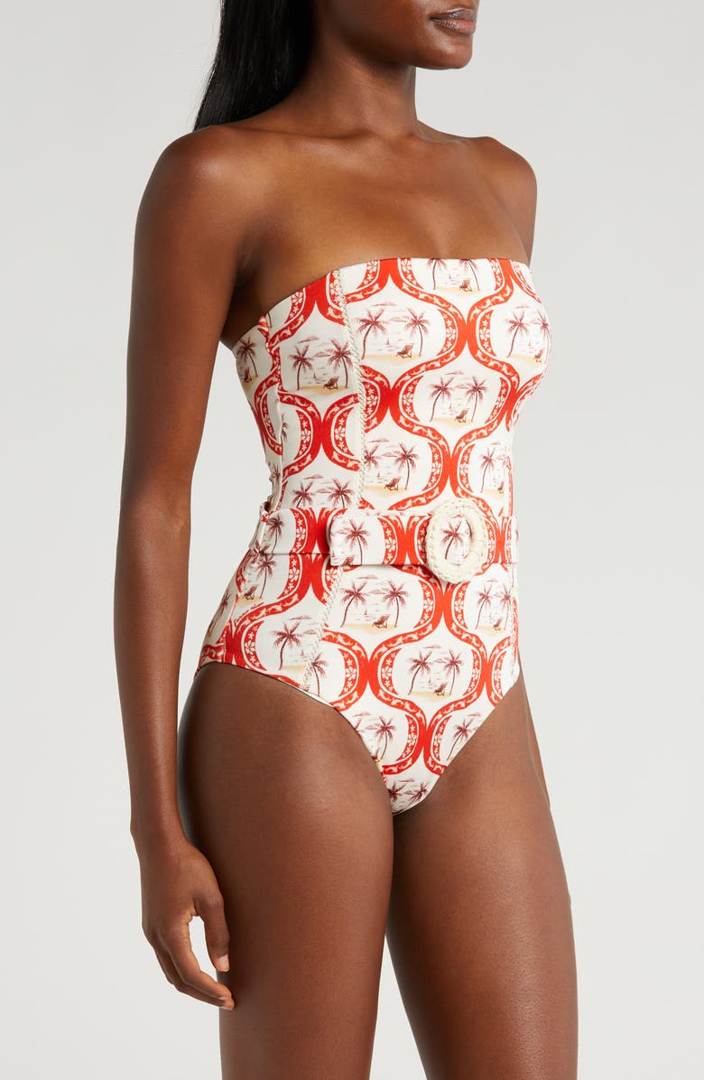 FARM Rio Summer Beach Belted Strapless One-Piece Swimsuit, Alternate, color, 