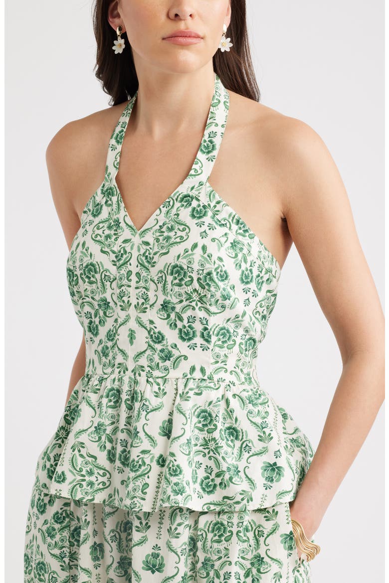 Peplum Halter Dress, Alternate, color, TEAL REESE FLORAL