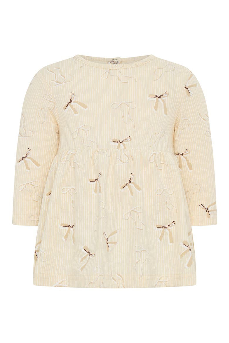 Stripe Bow Print Cotton Skirted Bodysuit, Main, color, CREAM