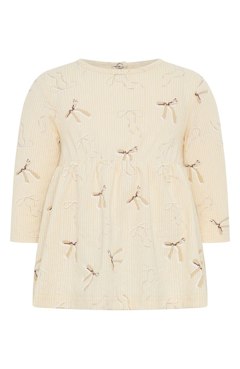 TINY TRIBE Stripe Bow Print Cotton Skirted Bodysuit, Main, color, Cream