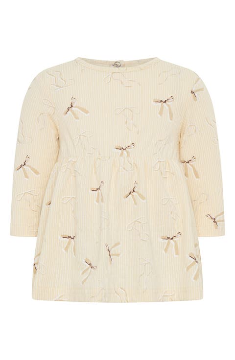 Stripe Bow Print Cotton Skirted Bodysuit (Baby)