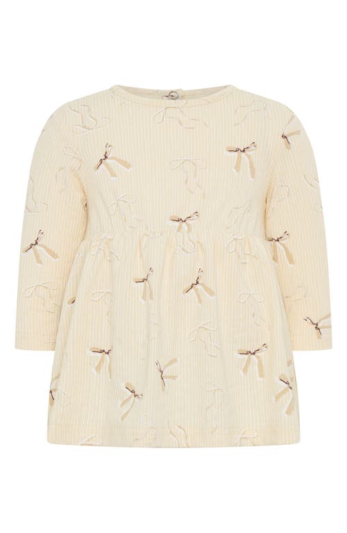 Tiny Tribe Stripe Bow Print Cotton Skirted Bodysuit In Neutral