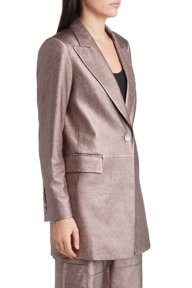 Metallic Longlinge Faux Leather Blazer, Alternate, color, METALLIC