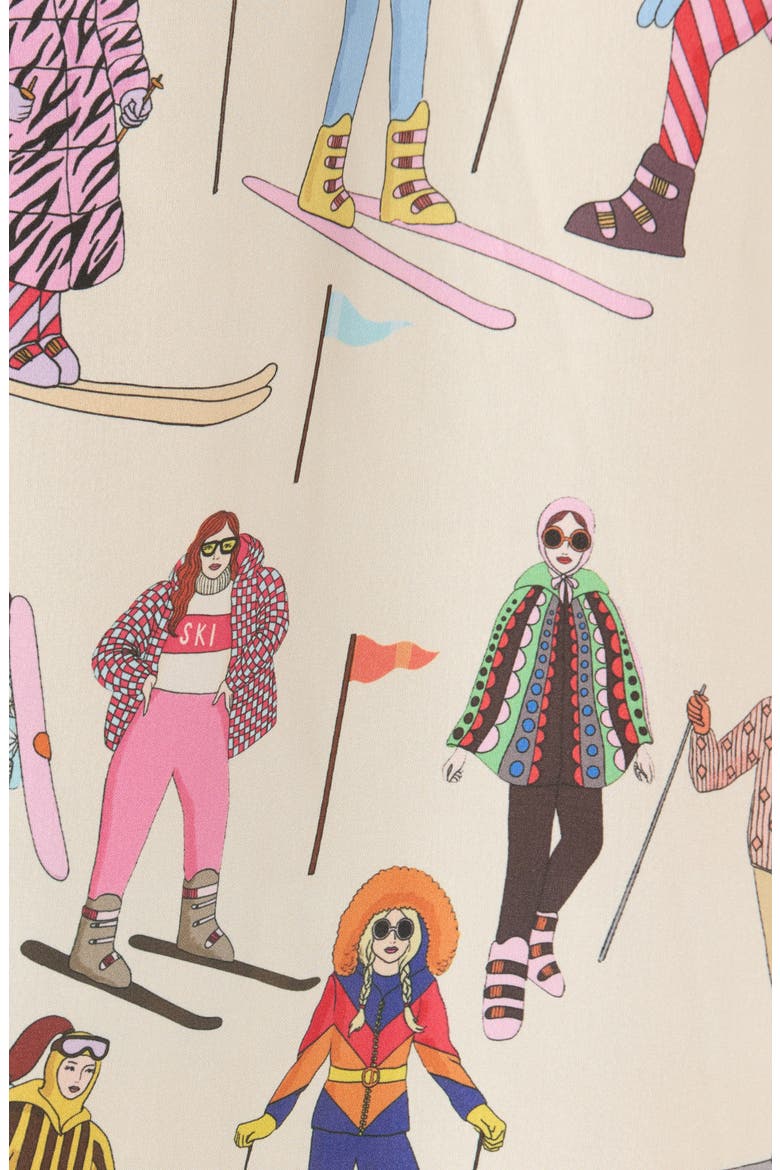 Skiing Print Long Pajamas, Alternate, color, CREAM