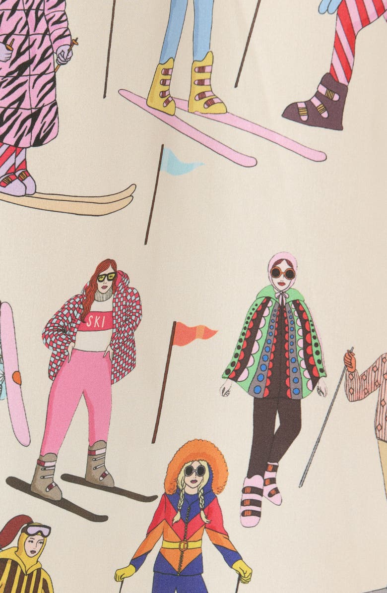 Karen Mabon Skiing Print Long Pajamas, Alternate, color, Cream