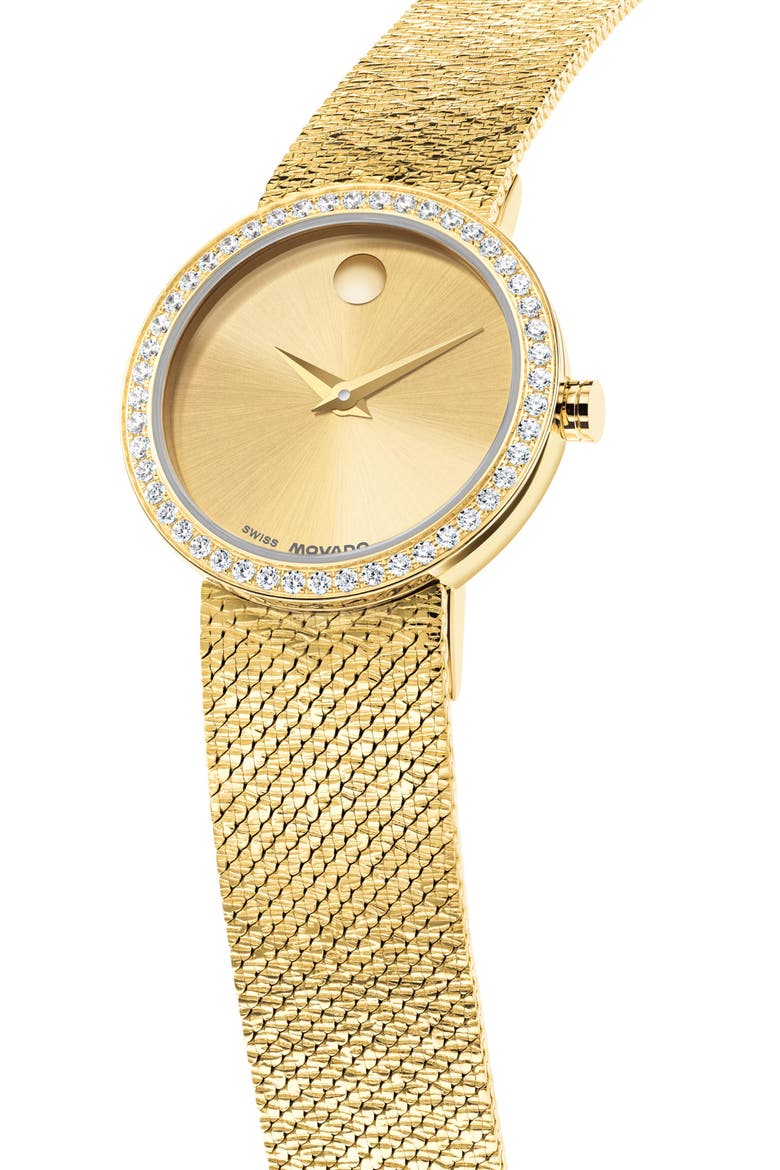 Museum Velura Lab Grown Diamond Mesh Strap Watch, 25mm, Alternate, color, GOLD