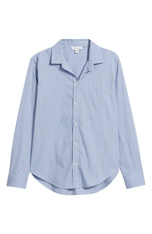 Beachlunchlounge Lynden Embellished Stripe Cotton Blend Button-up Shirt In Blue