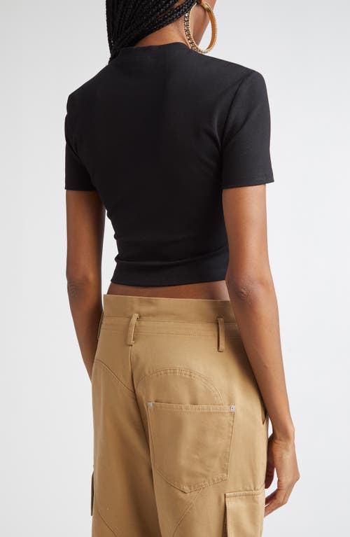 Area Crystal Flower Cutout Crop T-shirt In Black