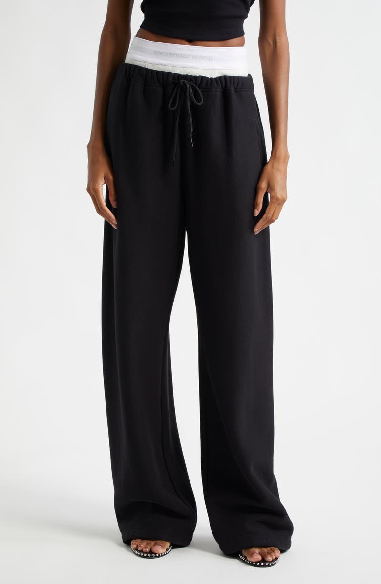 Alexander Wang Logo Elastic Waist Wide Leg Cotton Sweatpants, Main, color, 