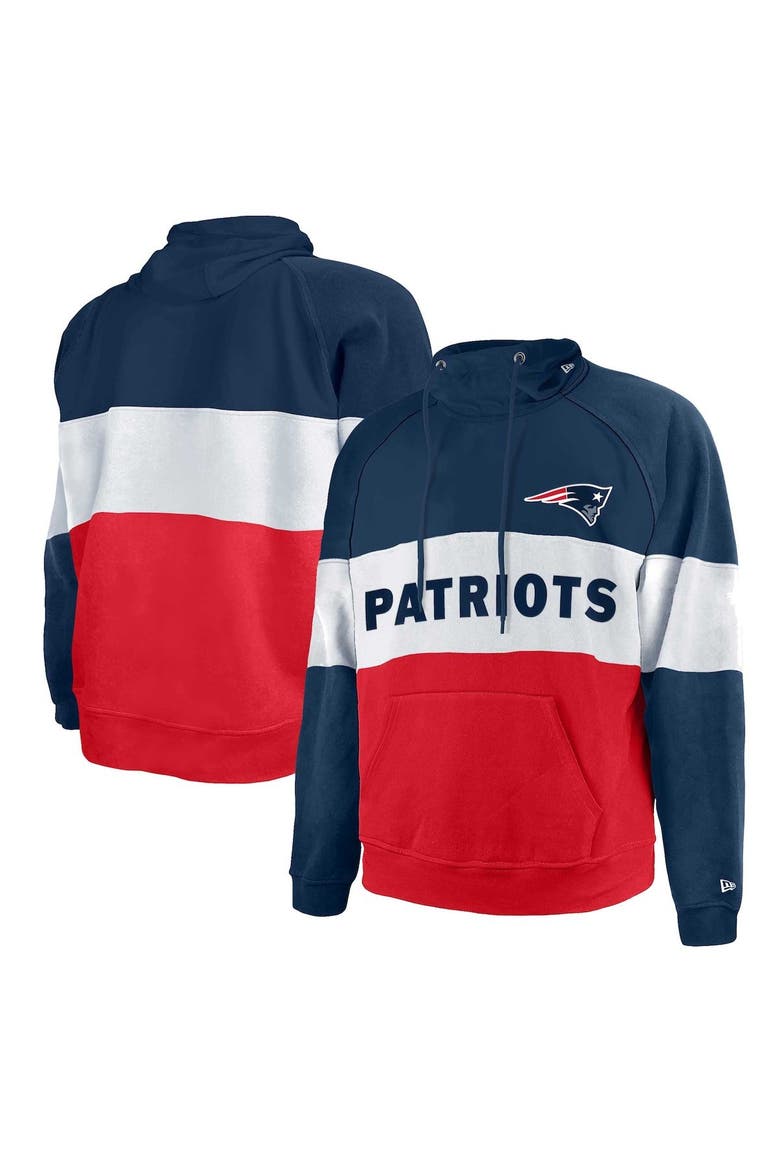 Men's New Era Navy/Red New England Patriots Big & Tall Current Team Colorblock Fleece Raglan Pullover Hoodie, Main, color, Red