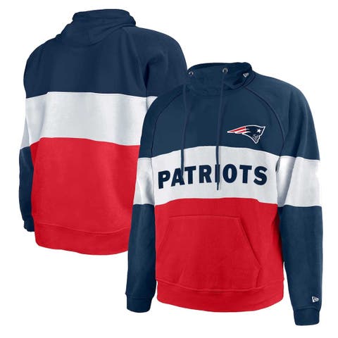 Men's New Era Navy/Red New England Patriots Big & Tall Current Team Colorblock Fleece Raglan Pullover Hoodie