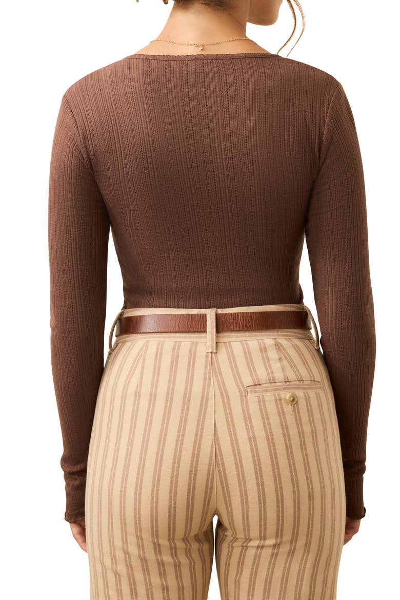 Paradise Pointelle Stitch Organic Cotton Blend Henley, Alternate, color, CHOCOLATE BROWN