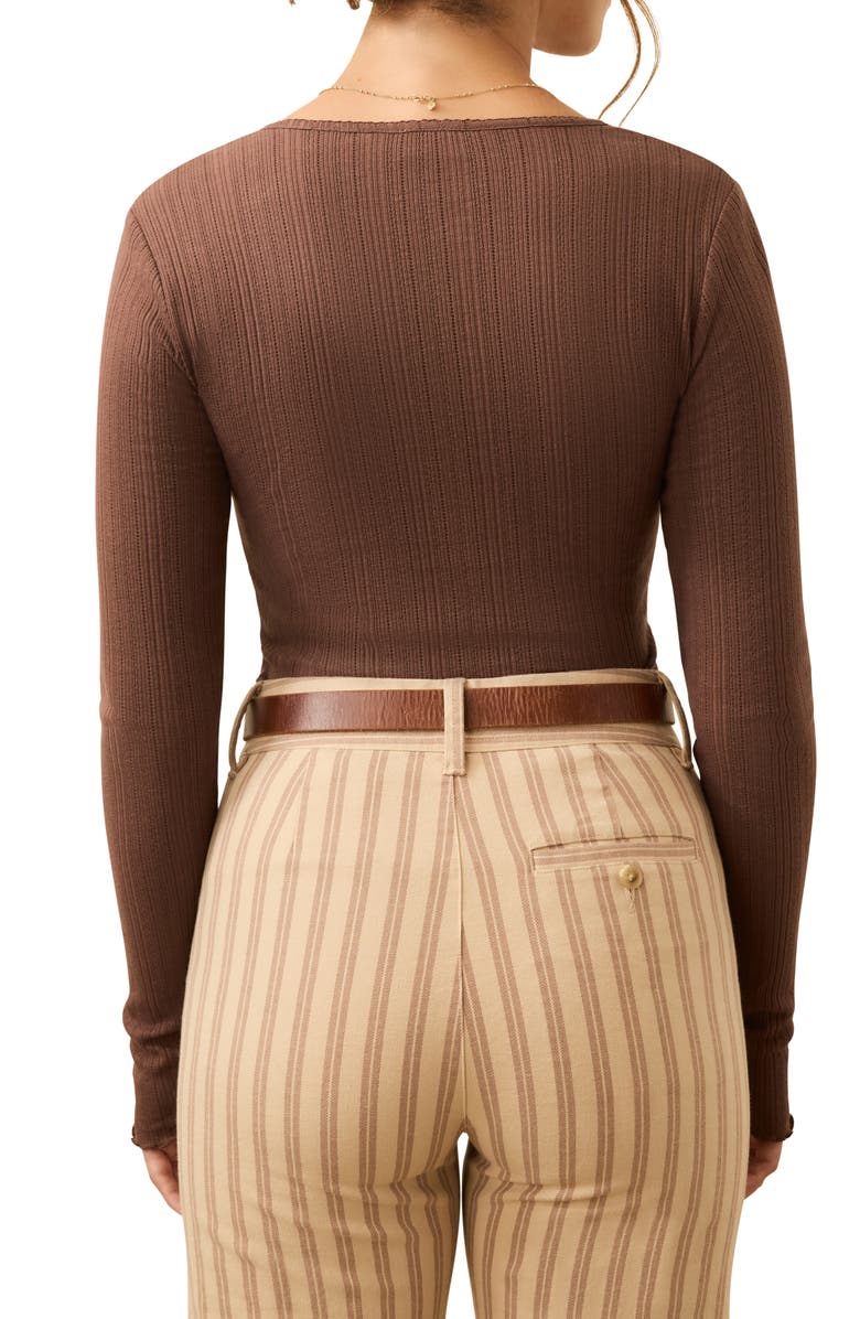 Faherty Paradise Pointelle Stitch Organic Cotton Blend Henley, Alternate, color, Chocolate Brown