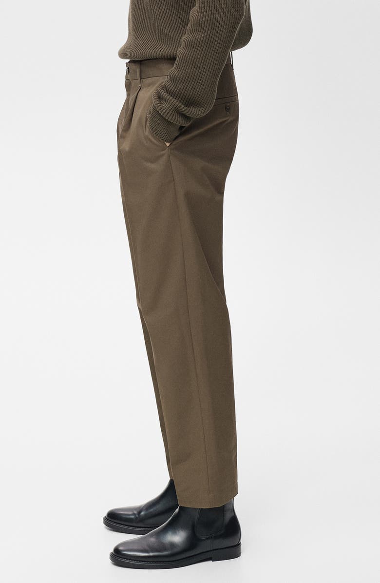 MANGO Regular Fit Pleated Cotton Pants, Alternate, color, Brown